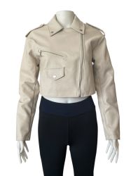 Дамско кожено яке с джобчета, копчета и цип AMISU S