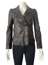 Дамско кожено яке с джобчета и копчета DECO S