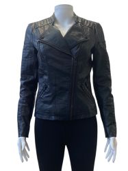 Дамско кожено яке с джобове, копчета и ципове ONLY XS