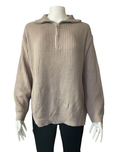 Дамски пуловер с яка и цип SHEIN M