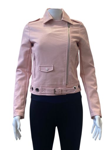 Дамско кожено яке с джобове, копчета и ципове S