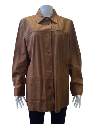 Дамско кожено яке с джобове и копчета WALBUSCH XL