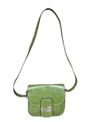 Зелена кожена дамска чантичка за през рамо