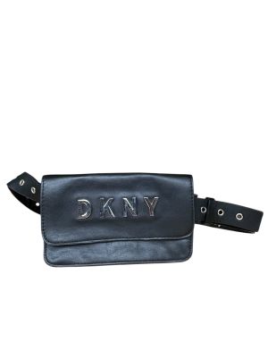 Черна кожена дамска чантичка за кръст DKNY