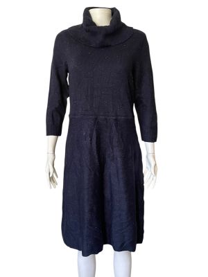 Тъмно синя плетена дамска рокля с поло яка TALBOTS L