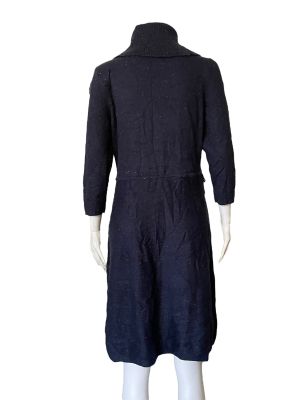 Тъмно синя плетена дамска рокля с поло яка TALBOTS L