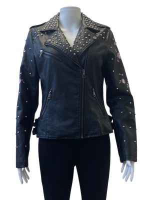 Дамско кожено яке с капси, джобове и ципове KING OF FASHION L