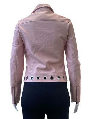 Дамско кожено яке с джобове, копчета и ципове S