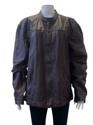 Дамско кожено яке с джобове, копче и ципове BULL&BERRY 3XL